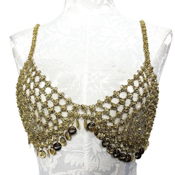 Belly Dance Gold Metal Boho Bra Y2K NWT NOS - Picture 4 of 15